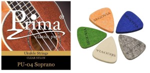 STRUNY DO UKULELE SOPRANOWEGO PRIMA + KOSTKA FILCOWA