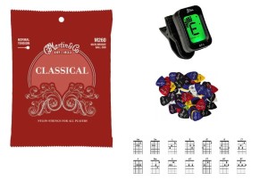 Struny do gitary klasycznej Martin M260 - ball end + Tuner / stroik + GRATISY