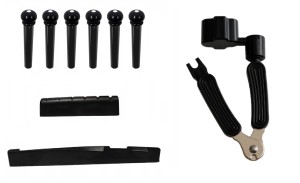 SIODEŁKO GRYFU + SIODEŁKO MOSTKA + KOŁECZKI + KORBKA - ZESTAW DO GITARY AKUSTYCZNEJ + GRATIS  