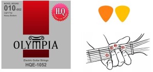 STRUNY DO GITARY ELEKTRYCZNEJ OLYMPIA HQE-1052 + KOSTKI + CHWYTY GITAROWE