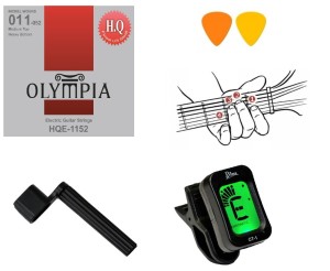 STRUNY DO GITARY ELEKTRYCZNEJ OLYMPIA HQE-1152 + TUNER + KORBKA + KATALOG + KOSTKI  