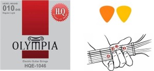 STRUNY DO GITARY ELEKTRYCZNEJ OLYMPIA HQE-1046 + KOSTKI + CHWYTY GITAROWE  