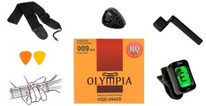 STRUNY DO GITARY ELEKTRYCZNEJ OLYMPIA HQE 0942S+TUNER+KORBKA+PASEK ZESTAW