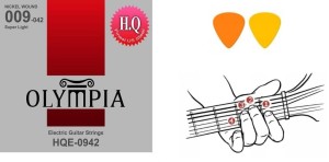 STRUNY DO GITARY ELEKTRYCZNEJ OLYMPIA HQE-0942 + KOSTKI + CHWYTY GITAROWE