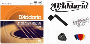 Struny do gitary akustycznej Daddario EJ15 10-47 + PICKHOLDER + KOSTKI +