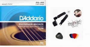 STRUNY DO GITARY AKUSTYCZNEJ D'Addario EJ16 - 12-53 + AKCESORIA