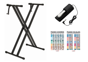 STATYW NA KEYBOARD / STOJAK POD KLAWISZ - PODWÓJNY X4 + PEDAŁ SUSTAIN + GRATIS 