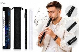 FLECIK POLSKI "D"/FLAŻOLET METALOWY Z ETUI-CZARNY-SZKOLNY/ FUTERAŁ+POKROWIE