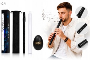 FLECIK POLSKI "D"/FLAŻOLET METALOWY Z ETUI-CZARNY-SZKOLNY ZESTAW + MARAKAS